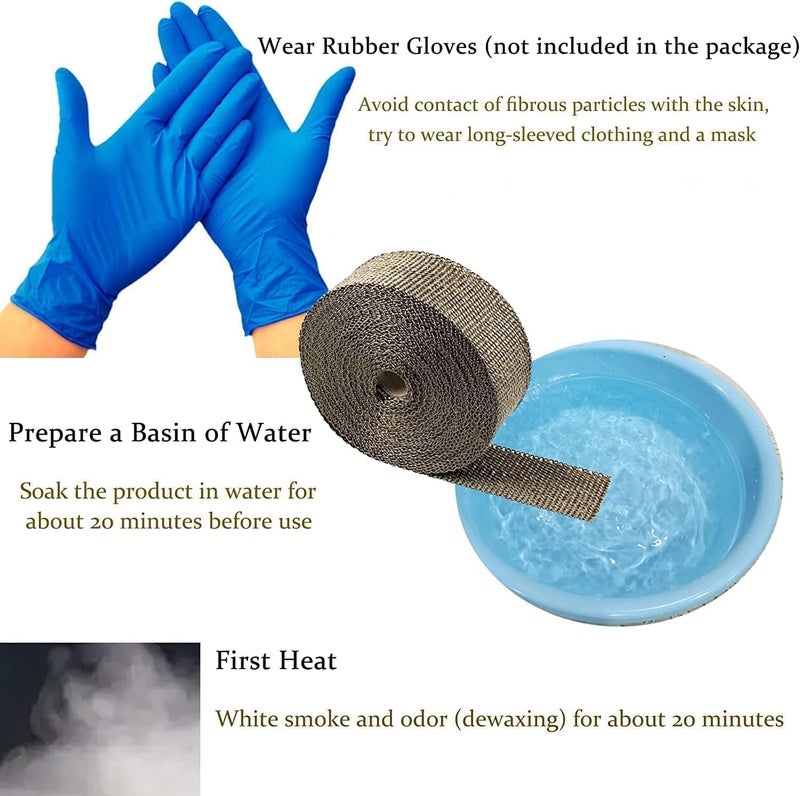 Foneso Exhaust Heat Wrap, 2in x 33ft Titanium Exhaust Muffler Tape Fiberglass Heat Shield Header Wrap for Car Motorcycle Pipes with 10 Pcs Stainless Steel Ties - Image 4